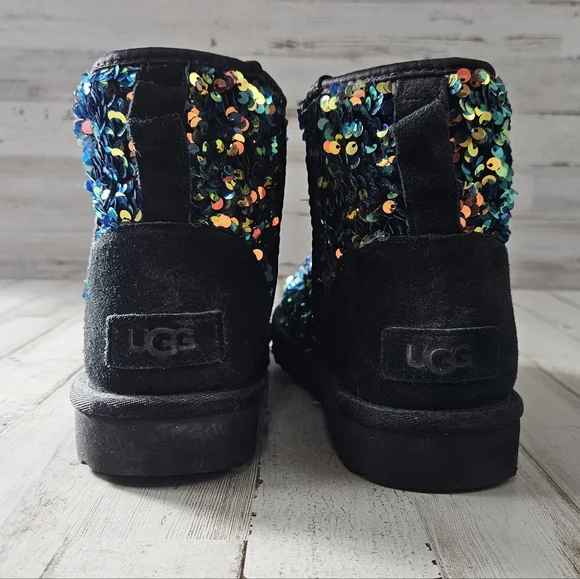 UGG Classic Mini Stellar Sequin 1112515 Black Multi Color Womens Sz 7 Boots - Picture 4 of 8